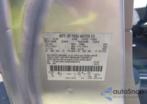 2010 Ford Escape Xls from USA, damaged, VIN 1FMCU0C74AKA85310